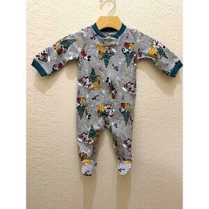 Disney Footed One Piece Sleeper Christmas Mickey & Friends 3-6M Gray